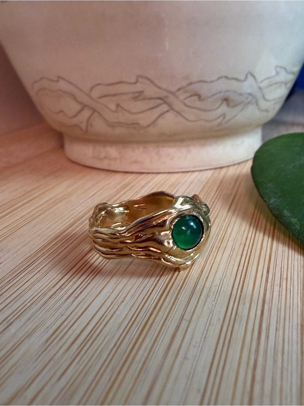 Merewif River Ring Green Onyx